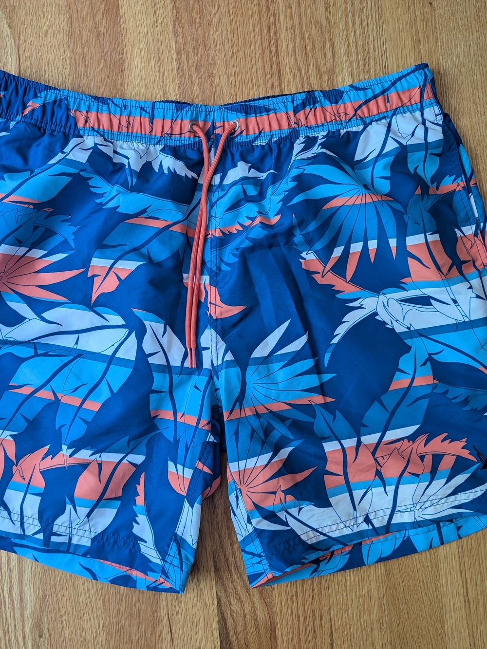 Nautica XL Blue and Coral Tropical Print Swim Trunks